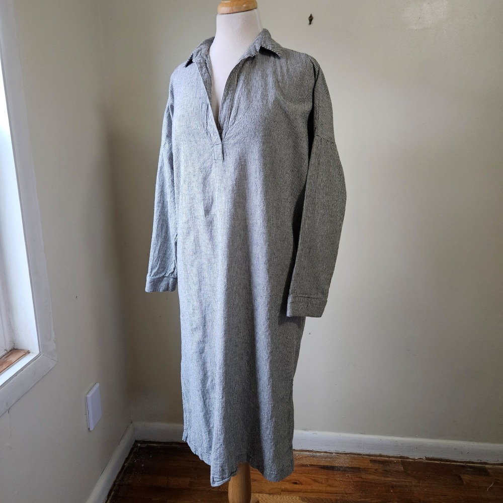 It Is Well LA Striped Long Sleeve Collared Shirt Dress Cotton Hemp Size S